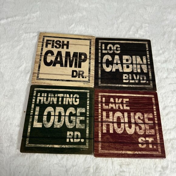 Rustic Cabin-Themed ceramic Coaster Set - Picture 1 of 5